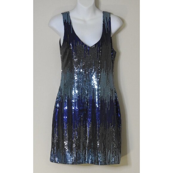 New Frederick’s of Hollywood Sequin Mini Dress Blue Black Silver Sz M NWT  Y2K - Picture 1 of 10